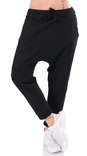 Zeralda Fashion Italy Damen Harem Sweat Hose Haremshose Jogpants Baggy Boyfriend Uni einfarbig 36-40 (Schwarz) von Zeralda Fashion