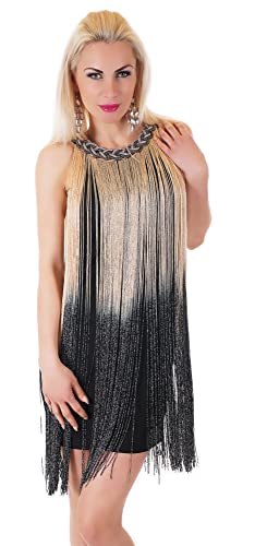 Zeralda Fashion MEGA TRENDY SEXY Mini Kleid mit FRANSEN Faden Kette FLECHTOPTIK 34-36 38-40 (as3, Alpha, l, x_l, Regular, Regular, Schwarz-Gold) von Zeralda Fashion