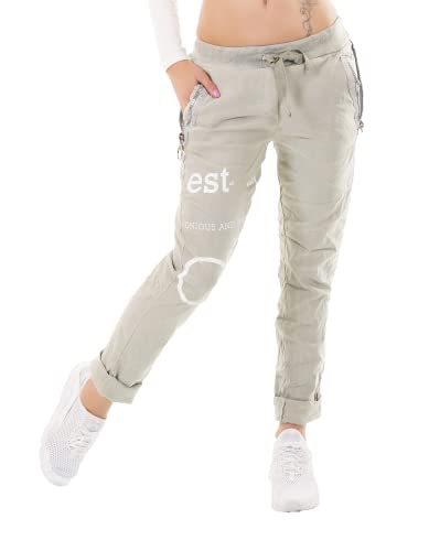 Zeralda Damen Hose Jogpants Baggy Boyfriend Freizeithose Schriftzug Zip Taschen 36-40 (Olive-Grün) von Zeralda