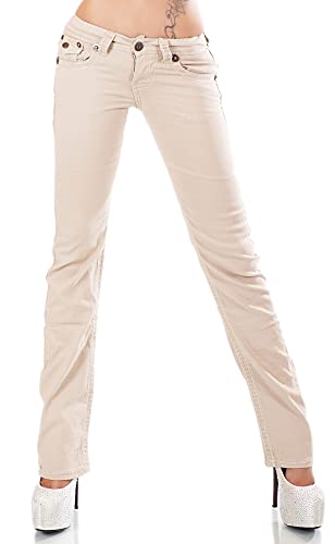 Zeralda Damen Jeans Hose gerade Straight Bootcut Flap Pocket Dicke Nähte Stretch 36-44 (Beige-16-101C-3, 36) von Zeralda