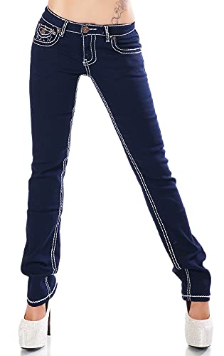 Zeralda Damen Jeans Hose gerade Straight Bootcut Flap Pocket Dicke Nähte Stretch 36-44 (Dunkelblau-101-7a, 40) von Zeralda