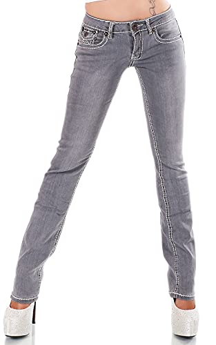 Zeralda Damen Jeans Hose gerade Straight Bootcut Flap Pocket Dicke Nähte Stretch 36-44 (grau-90-2A, 36) von Zeralda