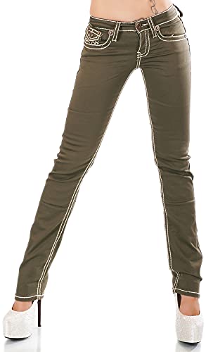 Zeralda Damen Jeans Hose gerade Straight Bootcut Flap Pocket Dicke Nähte Stretch 36-44 (khaki-16-101-75, 36) von Zeralda