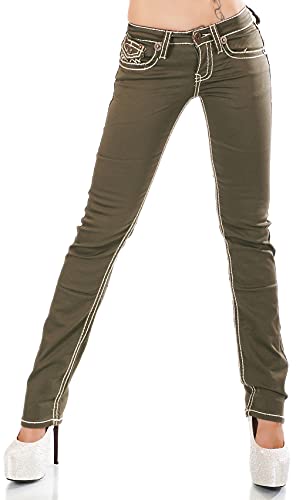 Zeralda Damen Jeans Hose gerade Straight Bootcut Flap Pocket Dicke Nähte Stretch 36-44 (khaki-16-101-75, 36) von Zeralda Fashion