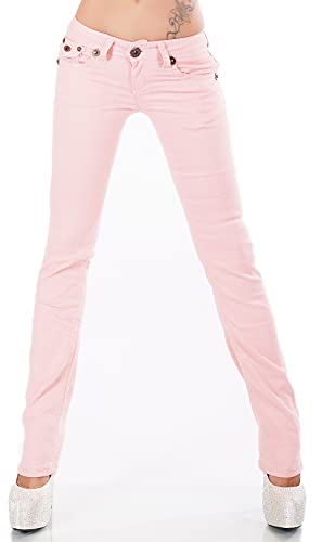 Zeralda Damen Jeans Hose gerade Straight Bootcut Flap Pocket Dicke Nähte Stretch 36-44 (rosa-101-27, 38) von Zeralda