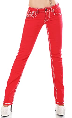 Zeralda Damen Jeans Hose gerade Straight Bootcut Flap Pocket Dicke Nähte Stretch 36-44 (rot-101-10A, 40) von Zeralda