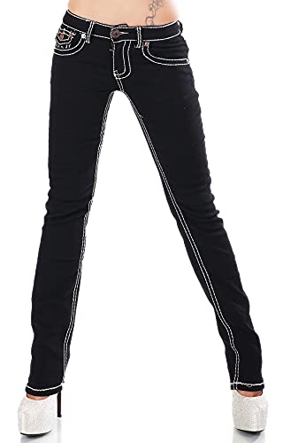 Zeralda Damen Jeans Hose gerade Straight Bootcut Flap Pocket Dicke Nähte Stretch 36-44 (schwarz-101e, 38) von Zeralda