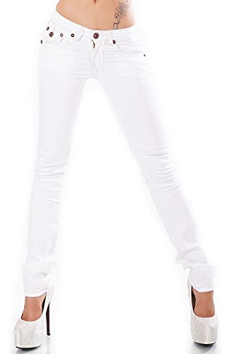 Zeralda Damen Jeans Hose gerade Straight Bootcut Flap Pocket Dicke Nähte Stretch 36-44 (weiß-101-1b, 42) von Zeralda