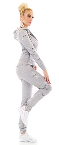 Zeralda Damen Jogginganzug Sport Fitness Freizeit Jacke Hose Strass Nieten Skull Kapuze (M/L, Grau), 2942 von Zeralda