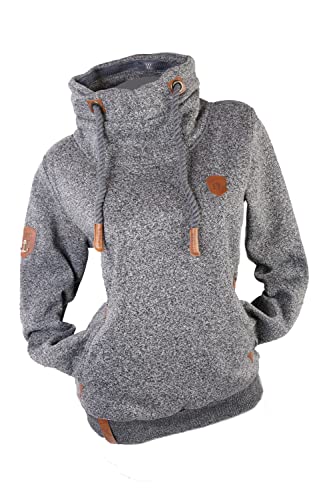 Zeralda Damen Pullover Sweatshirt Stehkragen Pulli warm Fleece gefüttert meliert M L XL 2XL 3XL (Dunkelgrau-meliert, XXL) von Zeralda