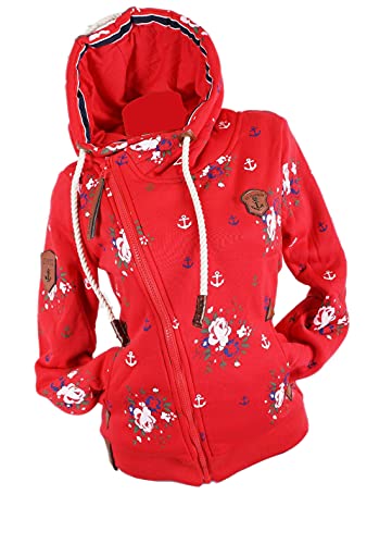 Zeralda Damen Sweat Jacke Kapuze Fleece gefüttert Hoodie Übergangsjacke Blume Anker M L XL 2XL (Rot, XXL) von Zeralda