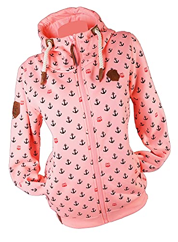 Zeralda Damen Sweat Jacke Kapuze Fleece gefüttert Hoodie Übergangsjacke Eule Anker M-3XL (Neonrosa, XXL) von Zeralda
