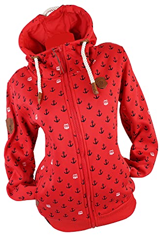 Zeralda Damen Sweat Jacke Kapuze Fleece gefüttert Hoodie Übergangsjacke Eule Anker M-3XL (Rot, M) von Zeralda