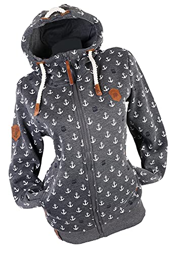 Zeralda Damen Sweat Jacke Kapuze Fleece gefüttert Hoodie Übergangsjacke Eule Anker M-7XL (Anthrazit, 7XL) von Zeralda