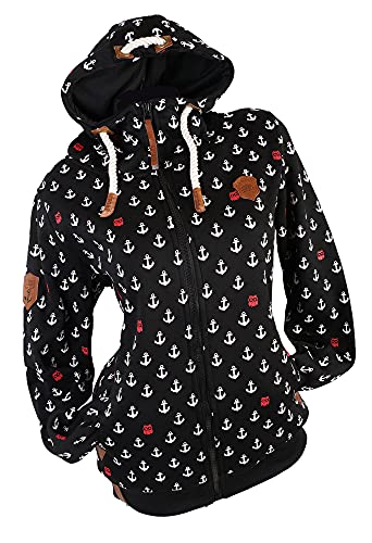 Zeralda Damen Sweat Jacke Kapuze Fleece gefüttert Hoodie Übergangsjacke Eule Anker M-7XL (Schwarz, 5XL) von Zeralda
