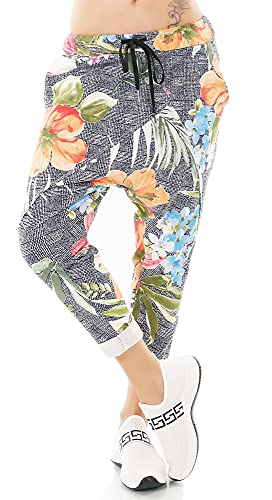 Zeralda Italy Damen Harem Sweat Hose Haremshose Jogpants Baggy Boyfriend Leopard Camouflage Blumen36-40 (Mod-016) von Zeralda