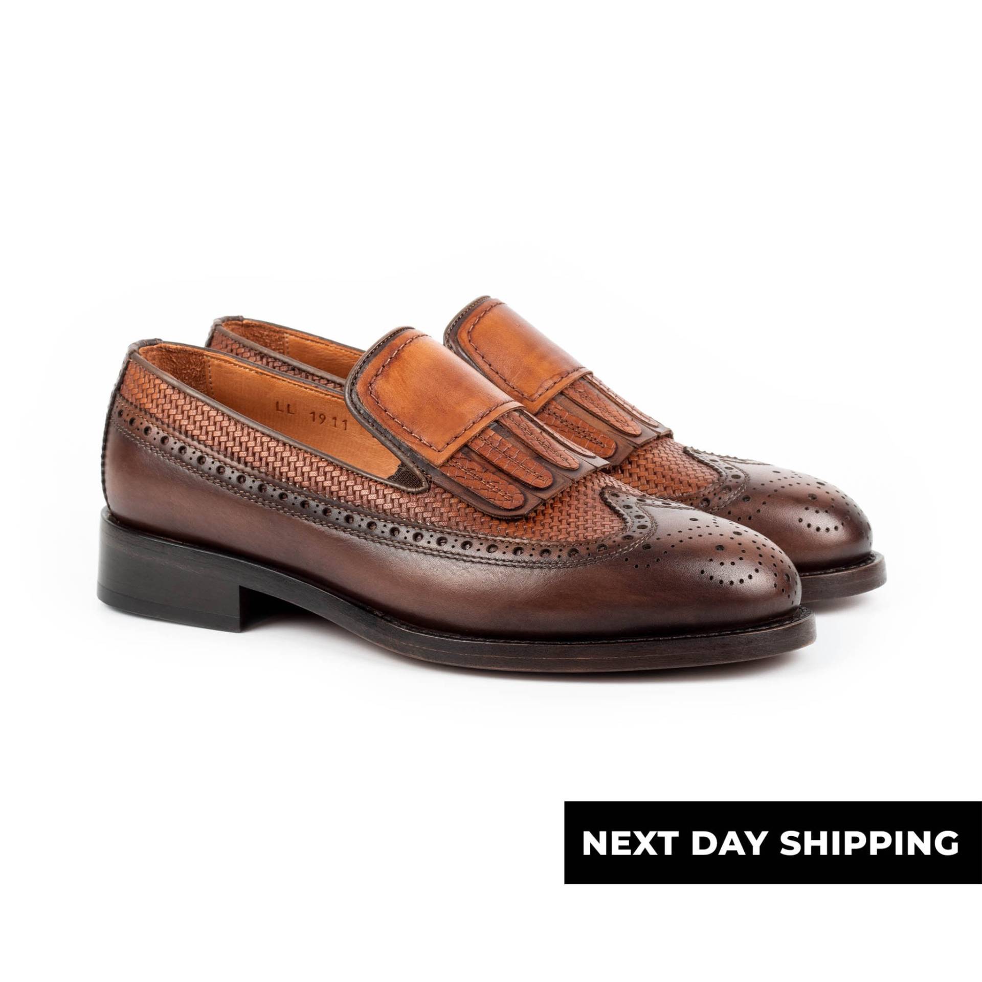 Zerbay Athos Herren Braun Kalbsleder Wingtip Brogue Loafer Handgefertigte Anzugschuhe Ledersohlengeschenk Volle Standardgröße Blake Genäht von ZerbayShoes