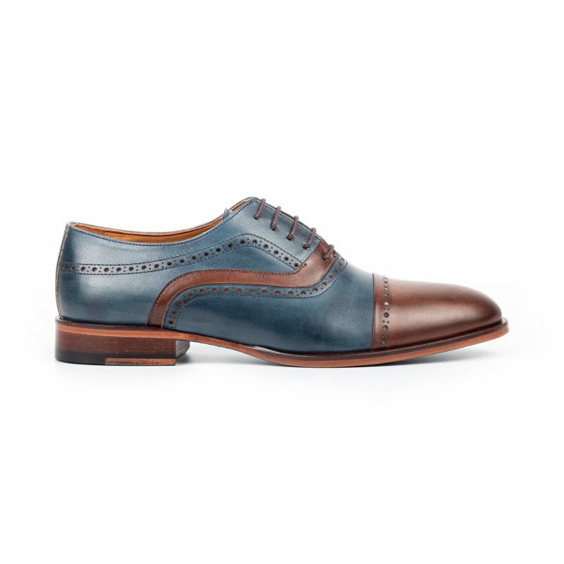 Zerbay Eryx Herren Navy & Brown Crust Leather Handbemalte Cap Toe Oxford Handgefertigte Kleidschuhe Lederlaufsohle Volle Größe Blake Genäht von ZerbayShoes