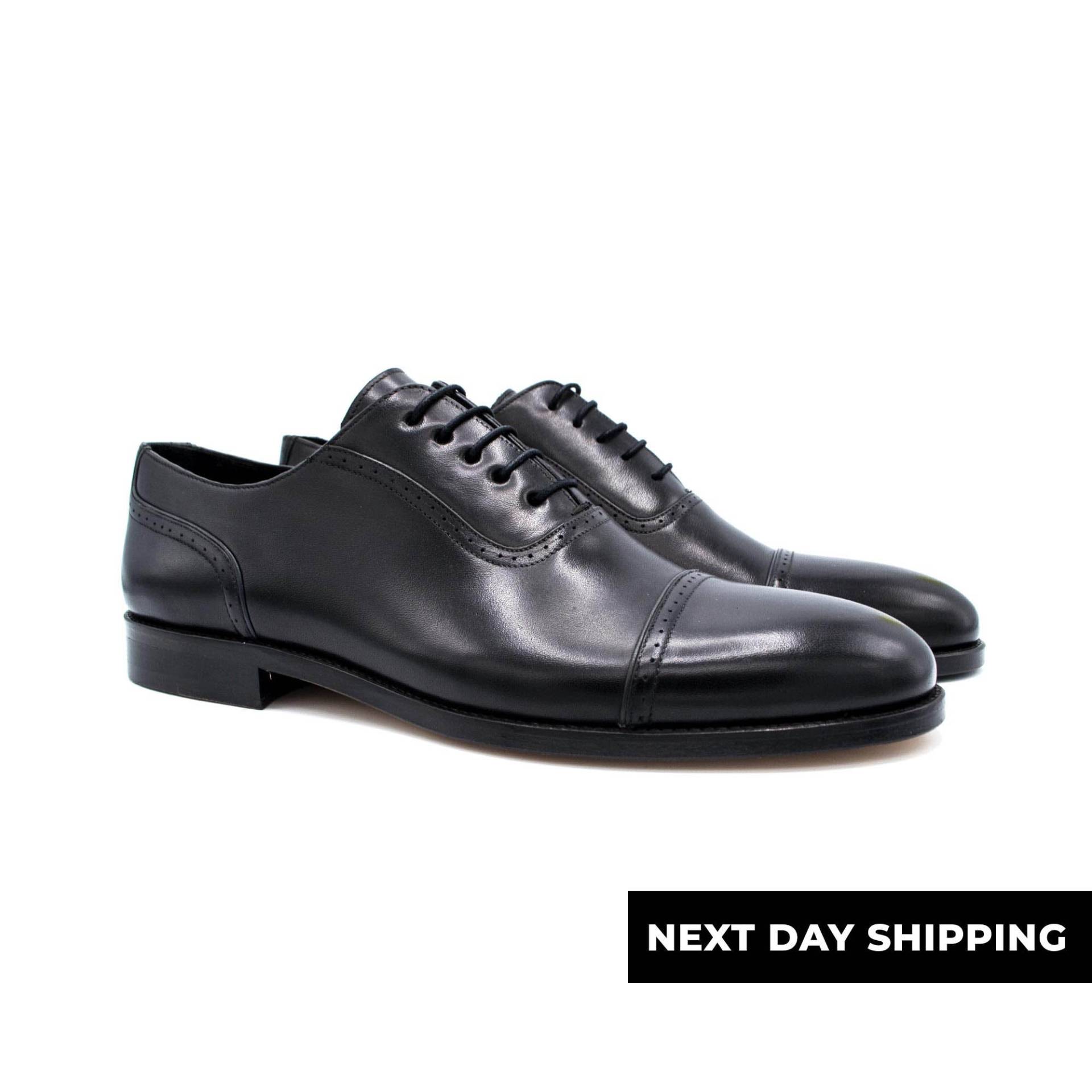 Zerbay Izalco Herren Black Top Grain Kalbsleder Cap Toe Oxford Handgefertigte Anzugschuhe Ledersohlen Voll Standardgröße Blake Genäht von ZerbayShoes