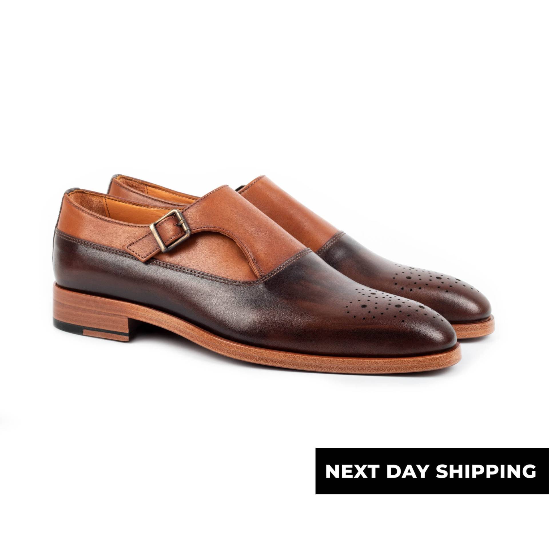 Zerbay Kangto Herren Braun Single Monk Strap Kalbsleder Handgefertigte Anzugschuhe Ledersohle Geschenk Volle Standardgröße Blake Genäht von ZerbayShoes