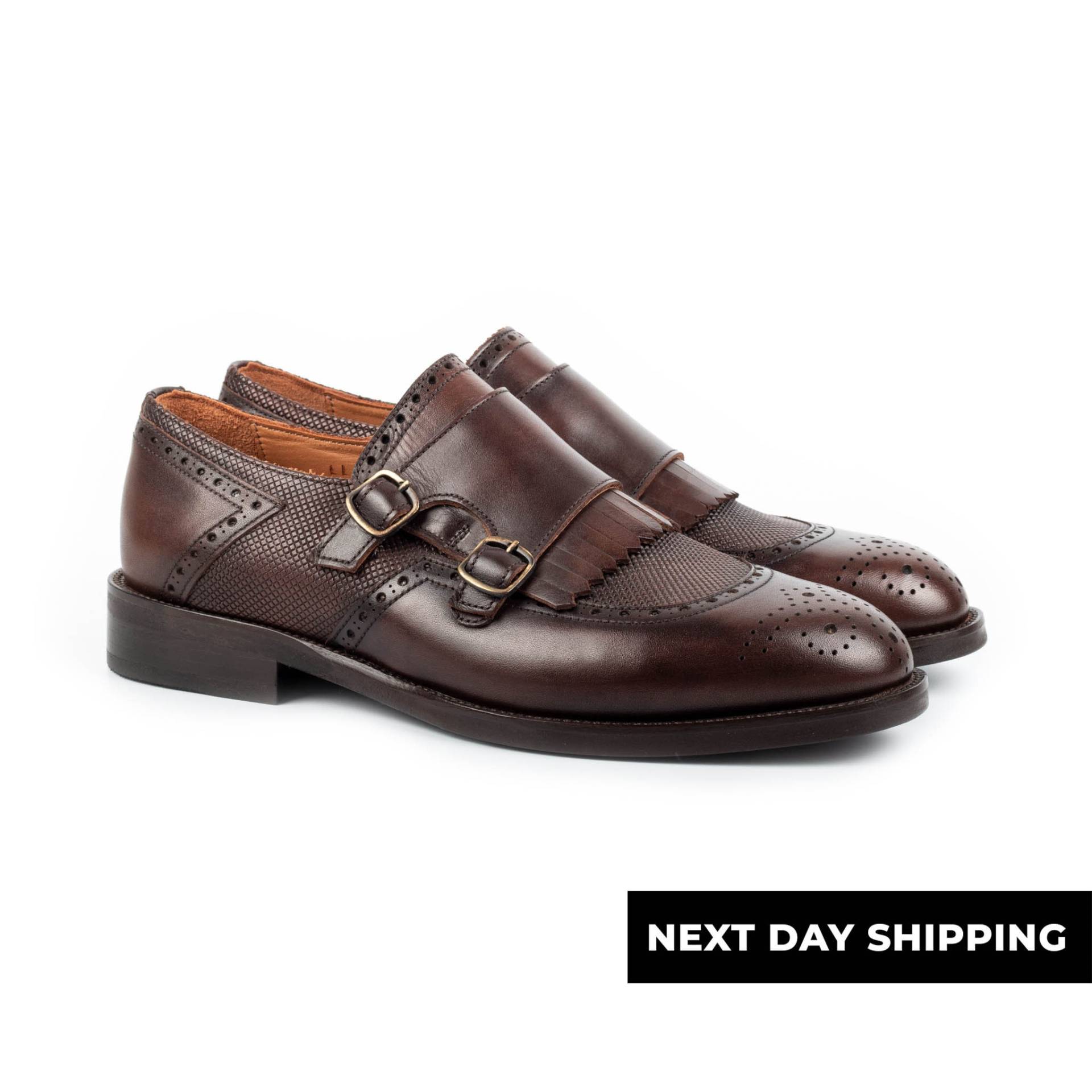 Zerbay Lhotse Herren Braun Doppel Monk Strap Kalbsleder Handgefertigte Geschenk Anzugschuhe Microlight Außensohle Volle Standardgröße Blake Genäht von ZerbayShoes