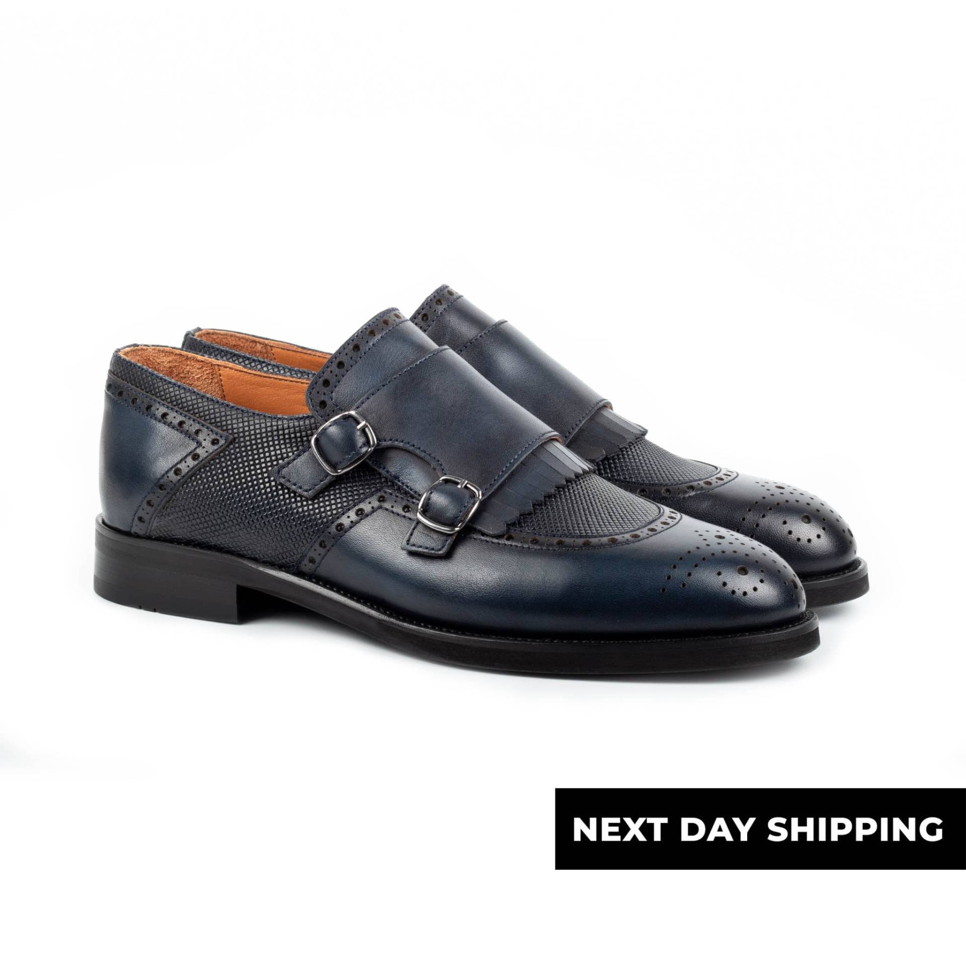 Zerbay Lhotse Herren Navy Doppel Monk Strap Kalbsleder Handgefertigte Geschenk Anzugschuhe Microlight Außensohle Volle Standardgröße Blake Genäht von ZerbayShoes