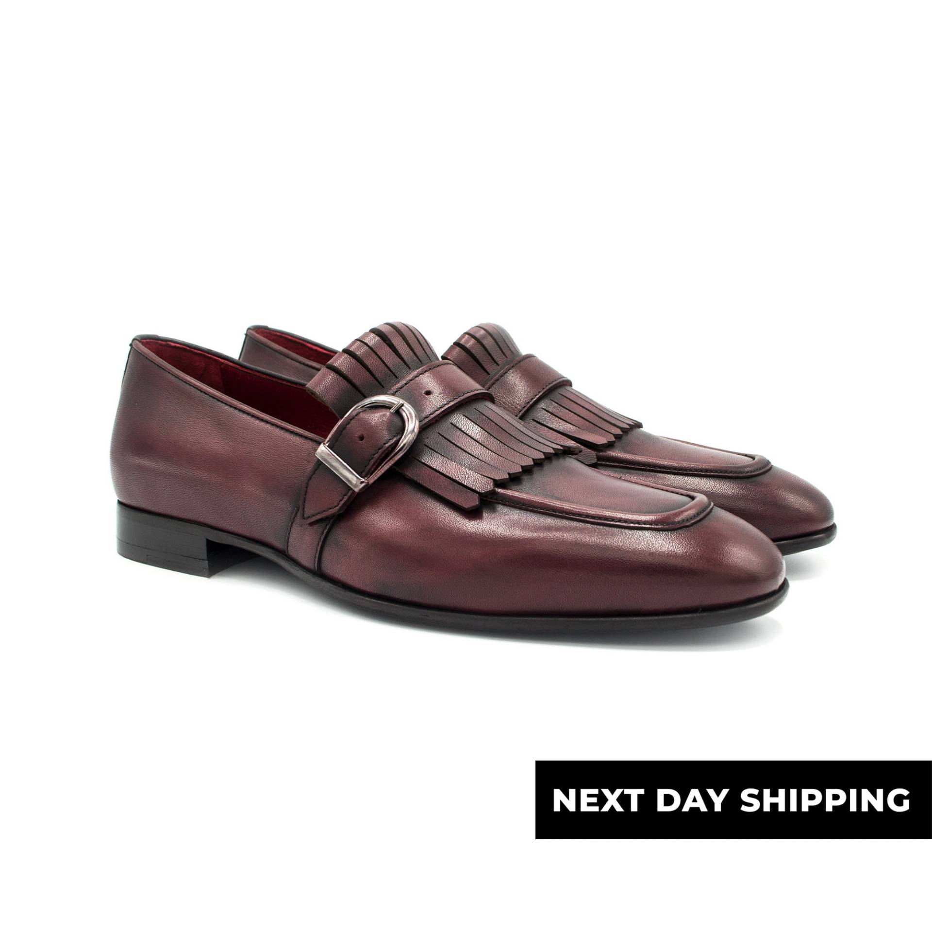 Zerbay Nevado Herren Bordeaux Single Monk Strap Kalbsleder Handgefertigte Anzugschuhe Ledersohlengeschenk Volle Standardgröße Blake Genäht von ZerbayShoes