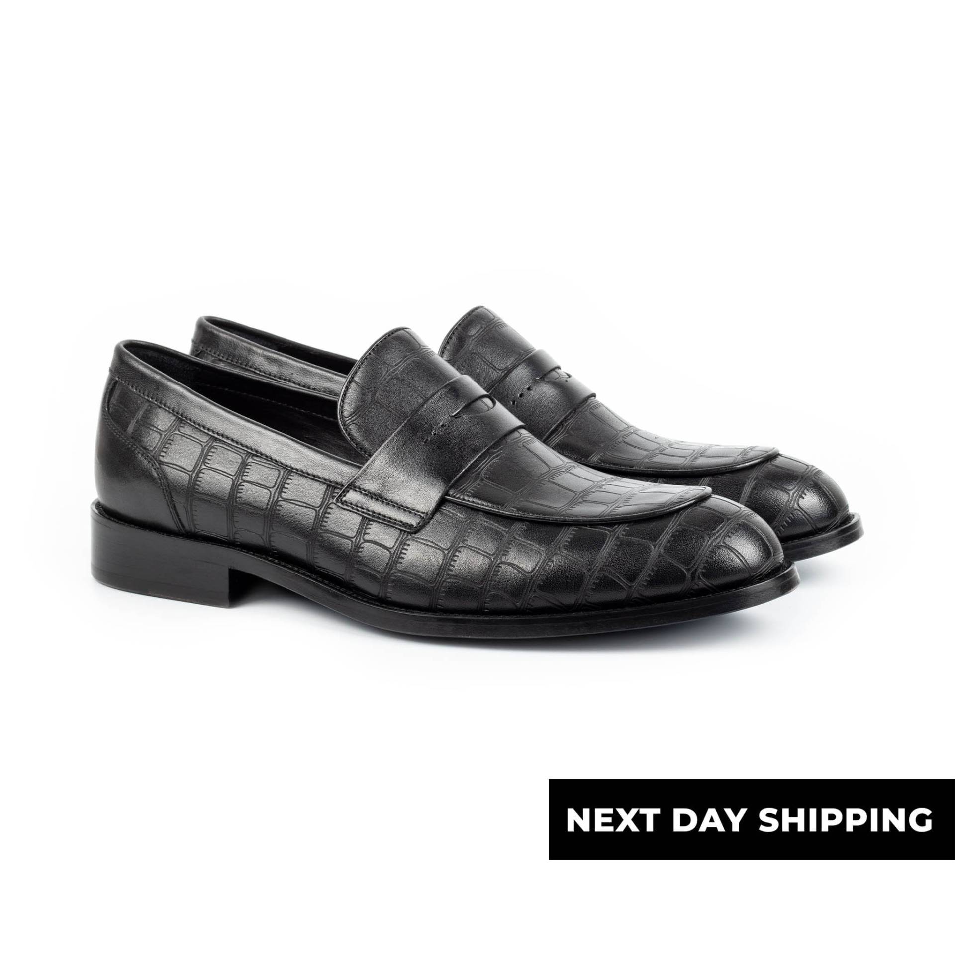 Zerbay Wiege Herren Schwarz Gemustert Kalbsleder Penny Loafer Handgefertigte Kleid Schuhe Geschenk Leder Laufsohle Volle Standardgröße Blake Genäht von ZerbayShoes