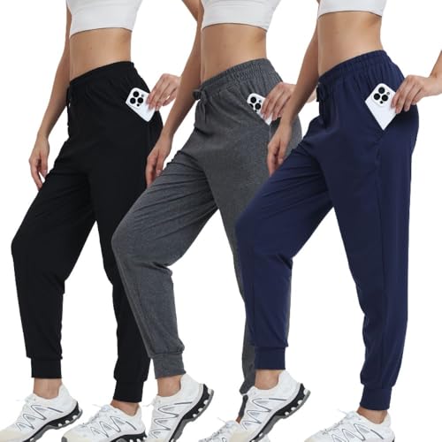 Zerdutera 3-Pack Sweatpants Jogginghose Damen Lang Trainingshose Fitness High Waist Sporthose Yoga Freizeit Freizeithose mit Taschen Black,Dark Gray,Navy L von Zerdutera
