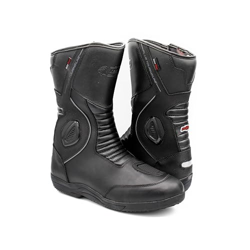 Motorradstiefel aus Leder | Motorradstiefel für Herren | Integrierte verstärkte Protektoren | Knöchelschutz | Bikerstiefel | Schwarze Farbe | Größe 40 von Zerimar
