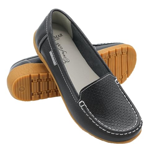 Zerimar Damen Bequeme Kleiderschuhe - Mokassins Damen Leder - Ballerinas Damen für den Sommer - Damen Sommerschuhe - Damen Mokassins aus Leder - Elegant - Farbe Schwarz - Größe 41 von Zerimar