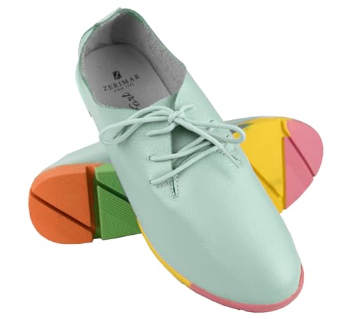 Zerimar Damen Bequeme Kleiderschuhe - Mokassins Damen Leder - Ballerinas Damen für den Sommer - Damen Sommerschuhe - Damen Mokassins in Leder - Bequeme Schuhe - Farbe hellblau - Größe 41 von Zerimar