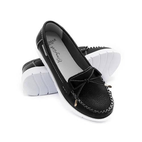 Zerimar Damen-Leder-Loafer | Bequem mit Schnürung und Rutschfester Gummisohle | Flexibles und leichtes Freizeitschuhwerk | Schwarze Farbe | Größe 38 von Zerimar