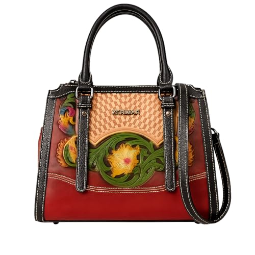 Zerimar Damentasche aus Leder mit exklusiver Gravur – hochwertiges Leder mit einem raffinierten und raffinierten Touch – 23 x 25 x 10 cm, rot von Zerimar