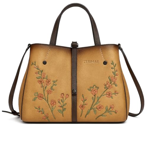 Zerimar Damentasche aus Leder mit exklusiver Gravur – hochwertiges Leder mit einem raffinierten und raffinierten Touch – 23 x 30 x 13 cm, senf von Zerimar