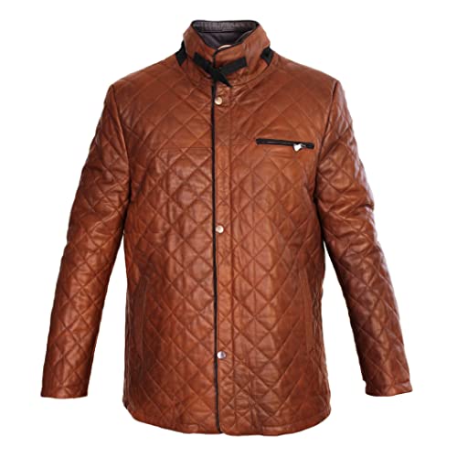 Zerimar Herren Naturlederjacke | Gesteppte Ledermäntel | Herrenjacke | Elegante Lederjacke | Lederjacke für Herren | Lederjacke | Gesteppte Lederjacke | Farbe Cognac Größe M von Zerimar