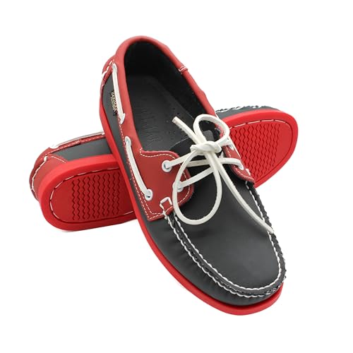 Zerimar Herren-Nautik-Mokassin aus Echtem Leder, Eleganter und Leichter Freizeitschuh für den Täglichen oder Formellen Gebrauch, Moderner und Bequemer Schuh, Farbe Marineblau und Rot, Größe 43. von Zerimar