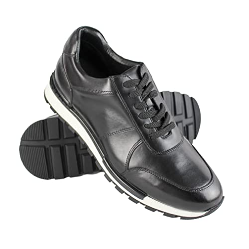 Zerimar Herren Sportschuhe mit Naturlederaufzügen | Herrenschuhe mit Innenaufzug | Boost-Schuhe + 6 cm | Lederschuhe für Herren | Farbe Schwarz Größe 42 von Zerimar