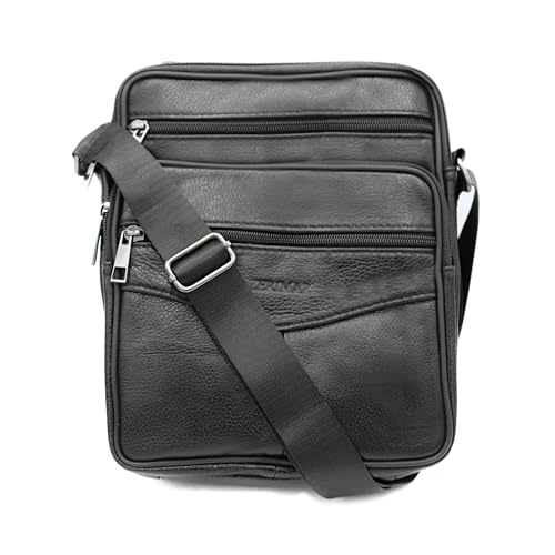 Zerimar Herren-Umhängetasche | Leder Umhängetasche | Lässige Leder-Umhängetasche | Herren-Umhängetasche | Umhängetasche mit Fächern | Maßnahmen 25x19x8 cm Farbe Schwarz von Zerimar