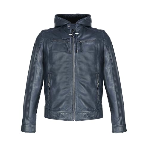 Zerimar Herrenjacke - Mann Lederjacke - Herrenhautjäger - Herrenlederjacke - Herren -Kapuze -Jacke - Männer Winterjäger - Marineblau Los L. von Zerimar