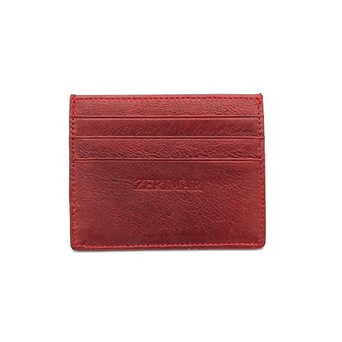 Zerimar Kartenetui aus Leder | kleines schlankes Portemonnaie Geldbeutel | Slim Wallet Damen Herren Card Holder | Lederbrieftasche | 8x10 cm Bordeaux von Zerimar