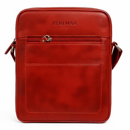 Zerimar Kleine Umhängetasche aus Naturleder | Umhängetasche | Lässige Umhängetasche | Unisex | Maße 21 x 6 x 25 cm, rot von Zerimar