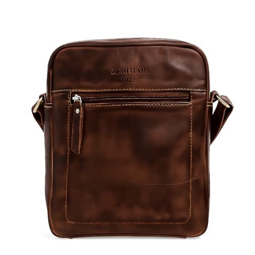 Zerimar Kleine Umhängetasche aus Naturleder | Umhängetasche | lässige Umhängetasche | Unisex | Maße: 21 x 6 x 25 cm, braun von Zerimar