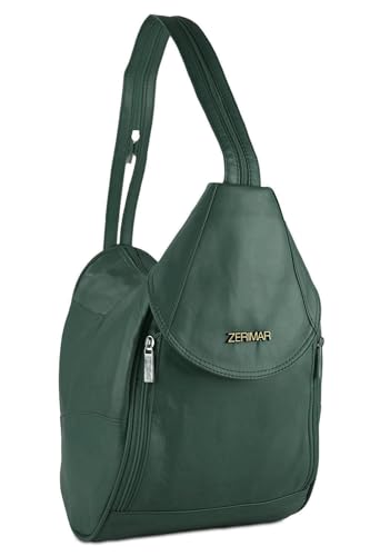 Zerimar Lederrucksack | 2 in 1 Lederrucksack | Lässige Ledertasche für Damen | Rucksack für Damen | Stylischer Rucksack | Lässiger Crossbody-Rucksack | Grüne Farbe von Zerimar