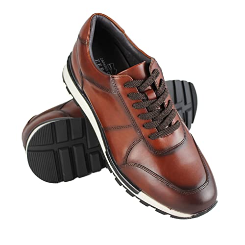 Zerimar Natural Leather Elevator Sportschuhe | Schuhe, die Ihre Körpergröße um +6 cm erhöhen | Elegante Herrenschuhe | Lederinnenaufzugsschuhe | Farbe Braun Größe 40 von Zerimar