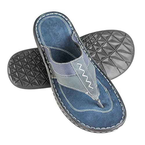 Zerimar Naturleder Flip Flops für Herren | Freizeitsandalen für Herren | Flip Flops für Herren Leder | Sommer-Ledersandalen | Herren Sandalen | Farbe Marineblau Größe 40 von Zerimar