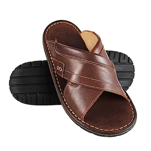 Zerimar Pantoletten aus Naturleder | elegante Herren-Sandalen | Casual Zehentrenner Herren Leder | Sandalen Pantoletten, Dunkelbraun 6, 41 EU von Zerimar