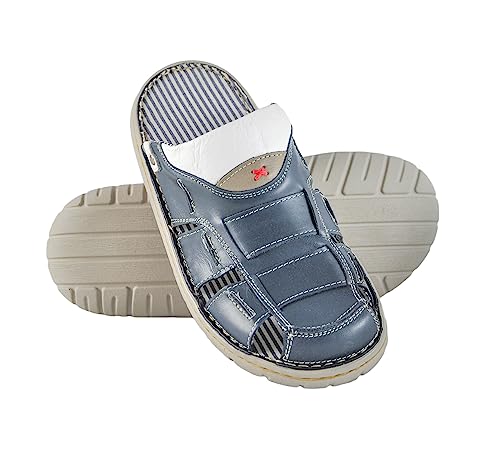 Zerimar Pantoletten aus Naturleder | elegante Herren-Sandalen | Casual Zehentrenner Herren Leder | Sandalen Pantoletten, Marineblau 2, 44 EU von Zerimar