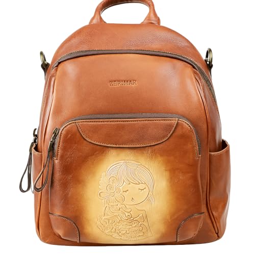 Zerimar - Rucksack aus Naturleder für Damen und Herren | lässiger und eleganter Stil | Klassisch mit Aufdruck | 32 x 26 x 13 cm, Leder von Zerimar
