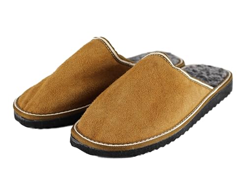 Zerimar Thermo-Hausschuhe | Double-Face-Sneaker | Winter-Sneaker | Winter-Lederhausschuhe | Lederhausschuhe Mokassins | Farbe Camel | Größe 45 von Zerimar